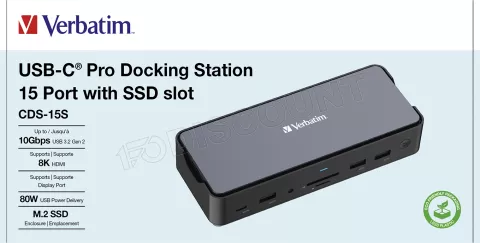 Photo de Station d'accueil portable USB-C 3.2 Verbatim CDS-15S avec lecteur SSD (Gris)