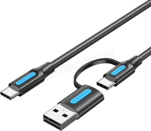 Photo de Adaptateur 2en1 USB-C Vention vers USB-A + USB-C 0.5m (Noir)