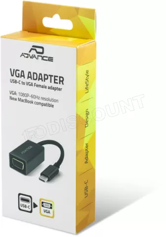 Photo de Adaptateur Advance USB Type C vers VGA (Noir)