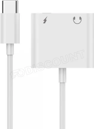 Photo de Adaptateur CableXpert USB-C vers Jack 3,5mm + USB-C M/F (Blanc)