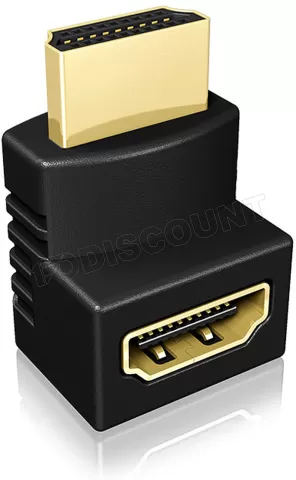 Photo de Adaptateur HDMI mâle (Type A) Icy Box vers HDMI femelle (Type A) Coudé à 90° (Noir)