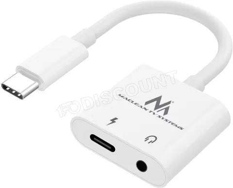 Photo de Adaptateur Maclean USB Type C vers Jack 3,5mm M/F et USB Type C 30W (Blanc)