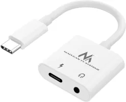 Photo de Adaptateur Maclean USB Type C vers Jack 3,5mm M/F et USB Type C 30W (Blanc)