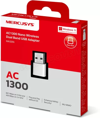 Photo de Adaptateur Mercusys MA30N Nano USB WiFi 2,4G/5G (Blanc)