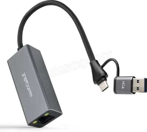 Photo de Adaptateur Nanocable USB-C/USB-A mâle vers RJ45 femelle 0.15m (Gris)