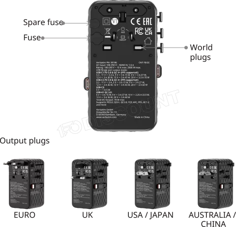 Photo de Adaptateur universel de voyage Verbatim Charge'n'Travel 70W (Noir)