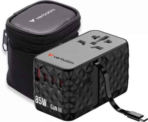Photo de Adaptateur universel de voyage Verbatim Charge'N'Travel 85W (Noir)