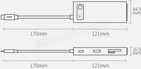 Photo de Adaptateur USB 3.0 Type C Baseus Metal Gleam 7en1 (Gris)