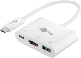 Photo de Adaptateur USB 3.0 Type C Goobay vers HDMI, USB Type C et A (Blanc)