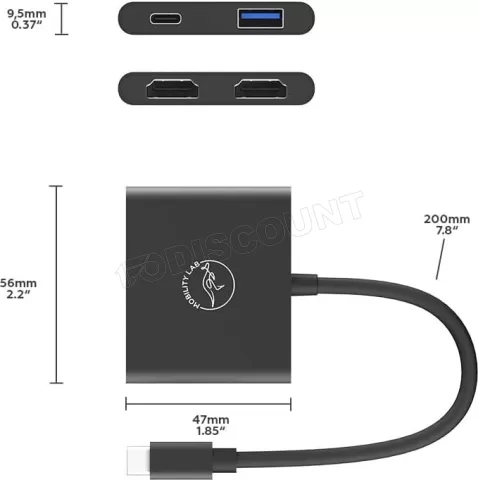 Photo de Adaptateur USB 3.0 Type C Mobility Lab vers HDMI, USB Type C et A (Gris)