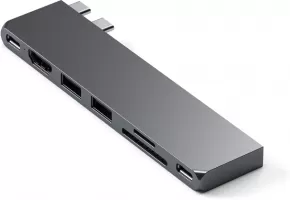 Photo de Adaptateur USB 3.0 Type C pour Macbook M2 Satechi Pro Hub Slim vers HDMI, SD, USB-A et Type C (Gris)