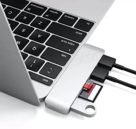 Photo de Adaptateur USB 3.0 Type C Satechi lecteur de cartes, 2x USB A et USB Type C (Argent)