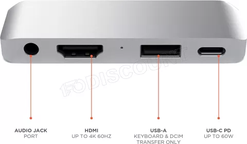 Photo de Adaptateur USB 3.0 Type C Satechi vers HDMI, Jack 3,5mm, USB-A et Type C (Argent)
