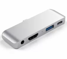 Photo de Adaptateur USB 3.0 Type C Satechi vers HDMI, Jack 3,5mm, USB-A et Type C (Argent)