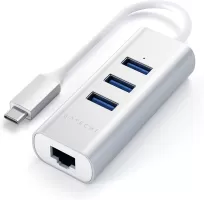 Photo de Adaptateur USB 3.0 Type C Satechi vers RJ45 et Hub 3 ports (Argent)