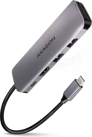 Photo de Adaptateur USB-C 3.0 Axagon HMC-H3A vers HDMI, 3x USB-A et lecteur de cartes (Gris)