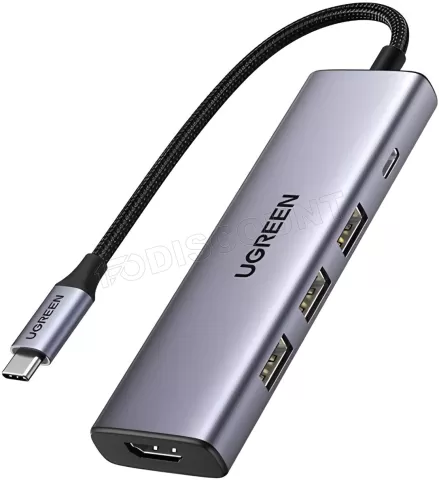 Photo de Adaptateur USB-C Ugreen vers 1x HDMI + 3x USB-A + 1x USB-C 100W (Gris)