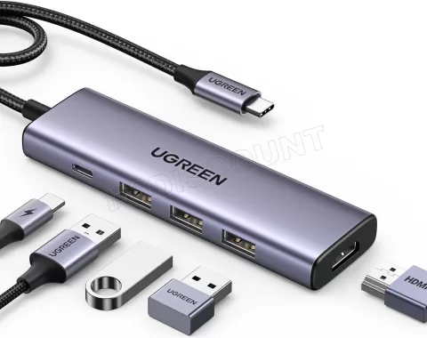 Photo de Adaptateur USB-C Ugreen vers 1x HDMI + 3x USB-A + 1x USB-C 100W (Gris)