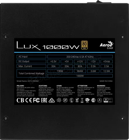 Photo de Alimentation ATX AeroCool Lux - 1000W (Noir)