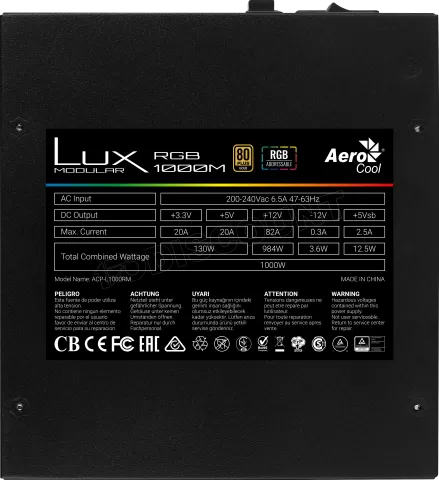 Photo de Alimentation ATX AeroCool Lux RGB - 1000W (Noir)