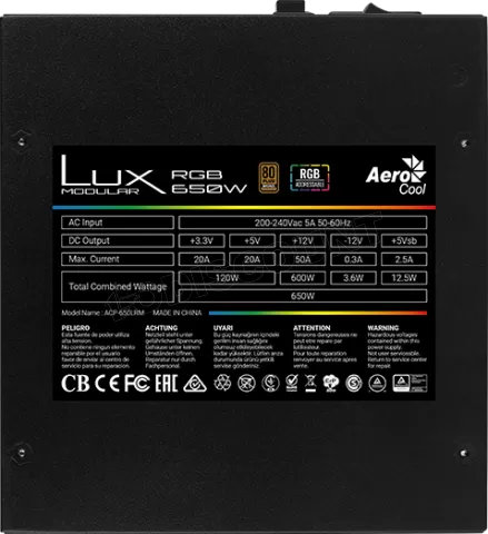 Photo de Alimentation ATX AeroCool Lux RGB - 650W (Noir)