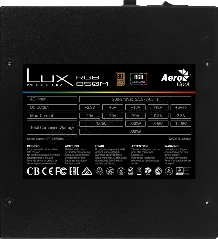 Photo de Alimentation ATX AeroCool Lux RGB - 850W (Noir)