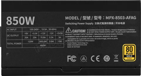 Photo de Alimentation ATX Cooler Master MWE Gold V3 - 850W (Noir)