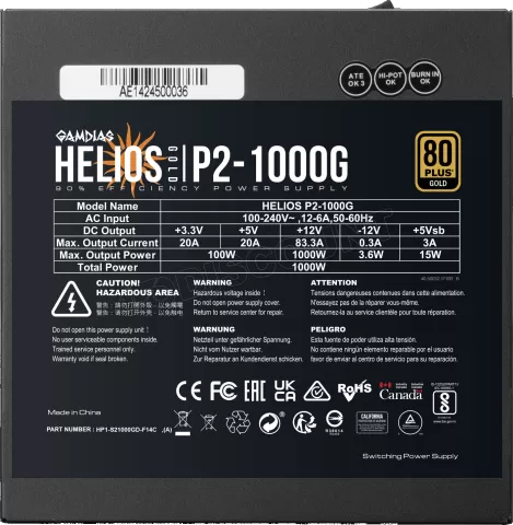 Photo de Alimentation ATX Gamdias Helios P2G - 1000W (Noir)