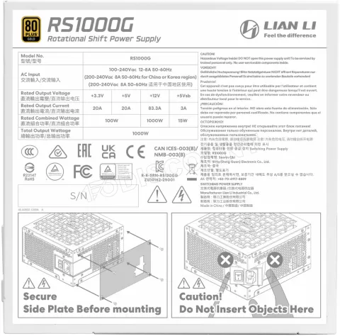 Photo de Alimentation ATX Lian Li Rotational Shift - 1000W (Blanc) avec hub