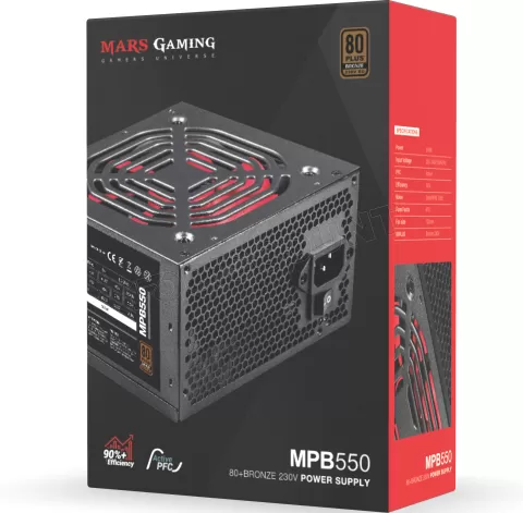 Photo de Alimentation ATX Mars Gaming MPB - 550W (Noir/Rouge)