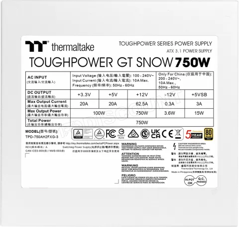 Photo de Alimentation ATX Thermaltake Toughpower GT - 750W (Blanc)