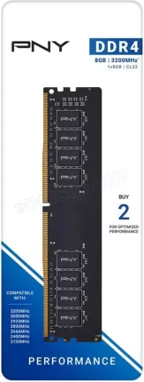 Photo de Barette mémoire 8Go DIMM DDR4 PNY Performance 3200Mhz (Noir)