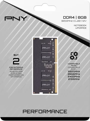 Photo de Barette mémoire 8Go SODIMM DDR4 PNY Performance 3200MHz (Noir)