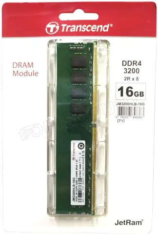Photo de Barrette mémoire 16Go DIMM DDR4 Transcend JetRam  3200Mhz (Vert)