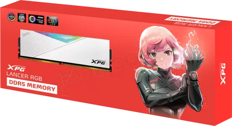 Photo de Barrette mémoire 16Go DIMM DDR5 Adata XPG Lancer RGB 7200MHz (Blanc)