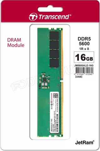 Photo de Barrette mémoire 16Go DIMM DDR5 Transcend JetRam 5600Mhz (Vert)