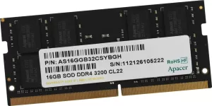 Photo de Barrette mémoire 16Go SODIMM DDR4 Apacer PC4-25600 (3200 Mhz) (Noir)