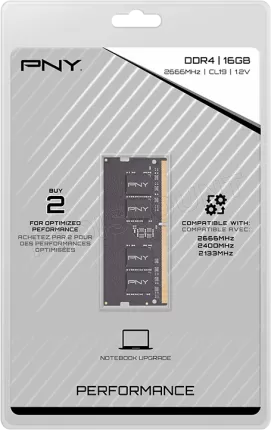 Photo de Barrette mémoire 16Go SODIMM DDR4 PNY Performance 2666Mhz (Noir)