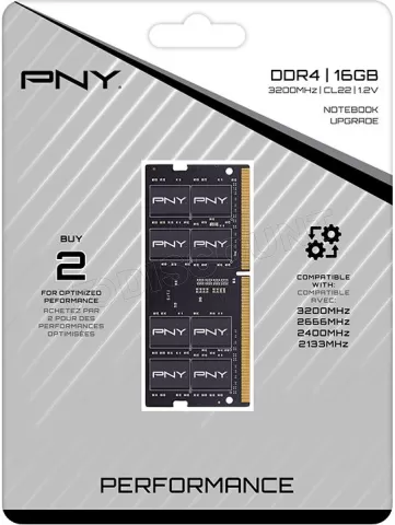 Photo de Barrette mémoire 16Go SODIMM DDR4 PNY Performance 3200MHz (Noir)