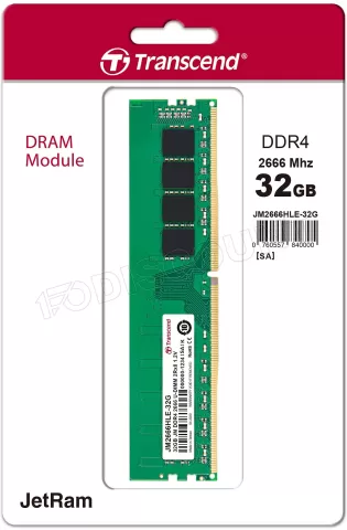 Photo de Barrette mémoire 32Go DIMM DDR4 Transcend JetRam 2666Mhz (Vert)