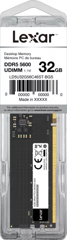 Photo de Barrette mémoire 32Go DIMM DDR5 Lexar 5600MHz (Noir)