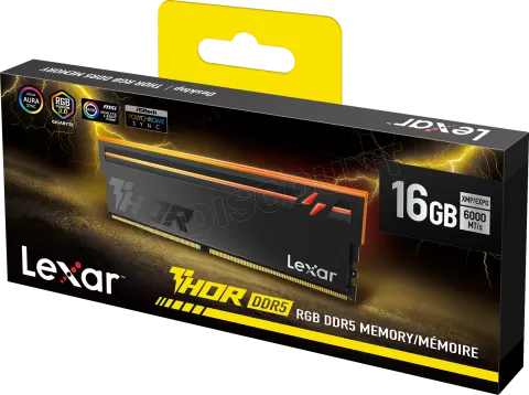 Photo de Barrette mémoire 8Go DIMM DDR5 Lexar Thor 2nd Gen RGB  6000MHz CL38 (Noir)
