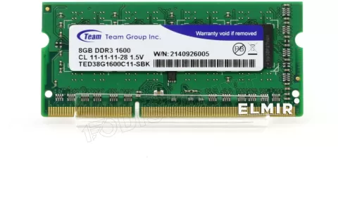 Photo de Barrette mémoire RAM SODIMM DDR3 8Go Team Group PC12800 (1600MHz)