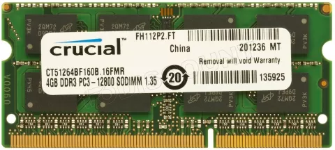 Photo de Barrette mémoire RAM SODIMM DDR3L 4096Mo Crucial PC12800 (1600MHz)