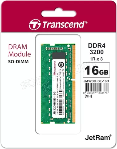 Photo de Barrette mémoire SODIMM 16Go DDR4 Transcend JetRam  3200Mhz (Vert)