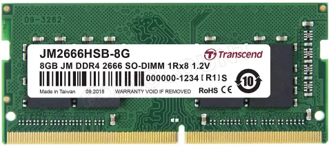 Photo de Barrette mémoire SODIMM 8Go DDR4 Transcend JetRam  2666Mhz (Vert)
