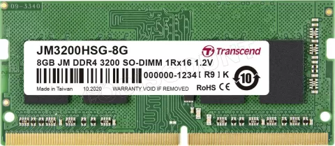 Photo de Barrette mémoire SODIMM 8Go DDR4 Transcend JetRam 3200Mhz (Vert)