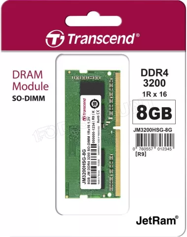 Photo de Barrette mémoire SODIMM 8Go DDR4 Transcend JetRam 3200Mhz (Vert)