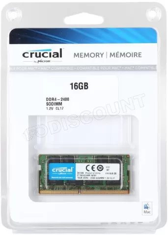 Photo de Barrette mémoire SODIMM DDR4 Crucial PC4-19200 (2400 Mhz) 16Go (Vert) compatible Mac
