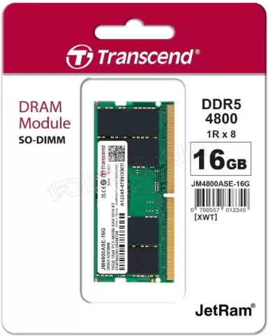 Photo de Barrette mémoire SODIMM DDR5 16Go Transcend JetRam 4800MHz (Vert)